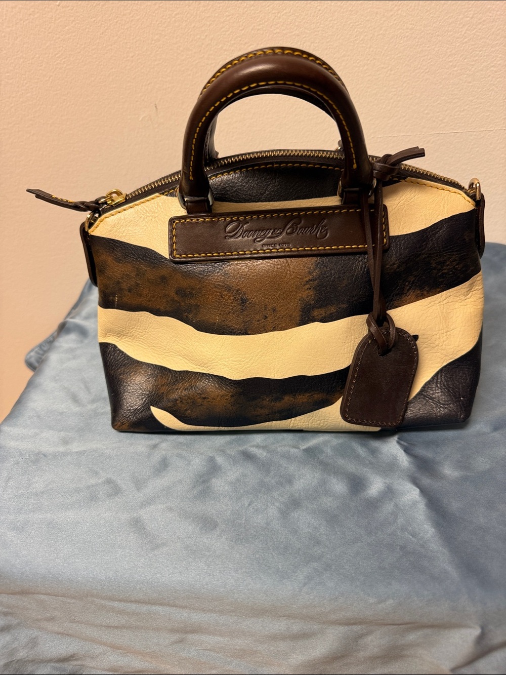 Dooney & Bourke Mini Juliette Brown and Cream Zebra Striped Leather Satchel